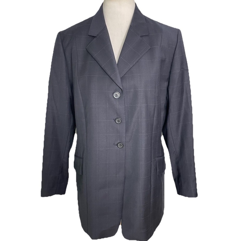 RJ Classics 18R Navy Blue Windowpane Plaid Wool  Show Coat Equestrian Jacket